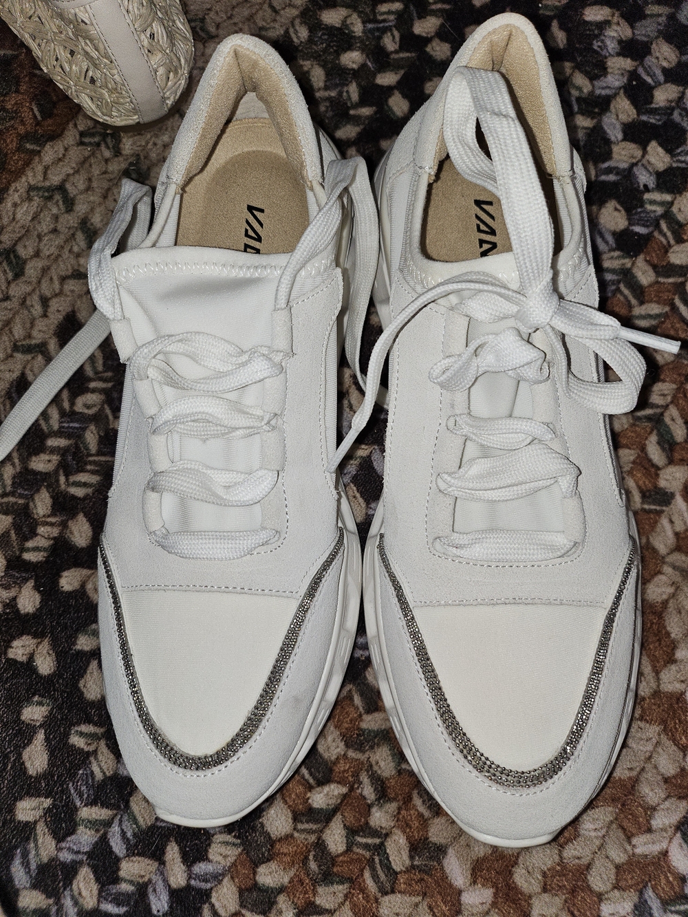 Vaneli White Sneakers with Silver Logo Accent